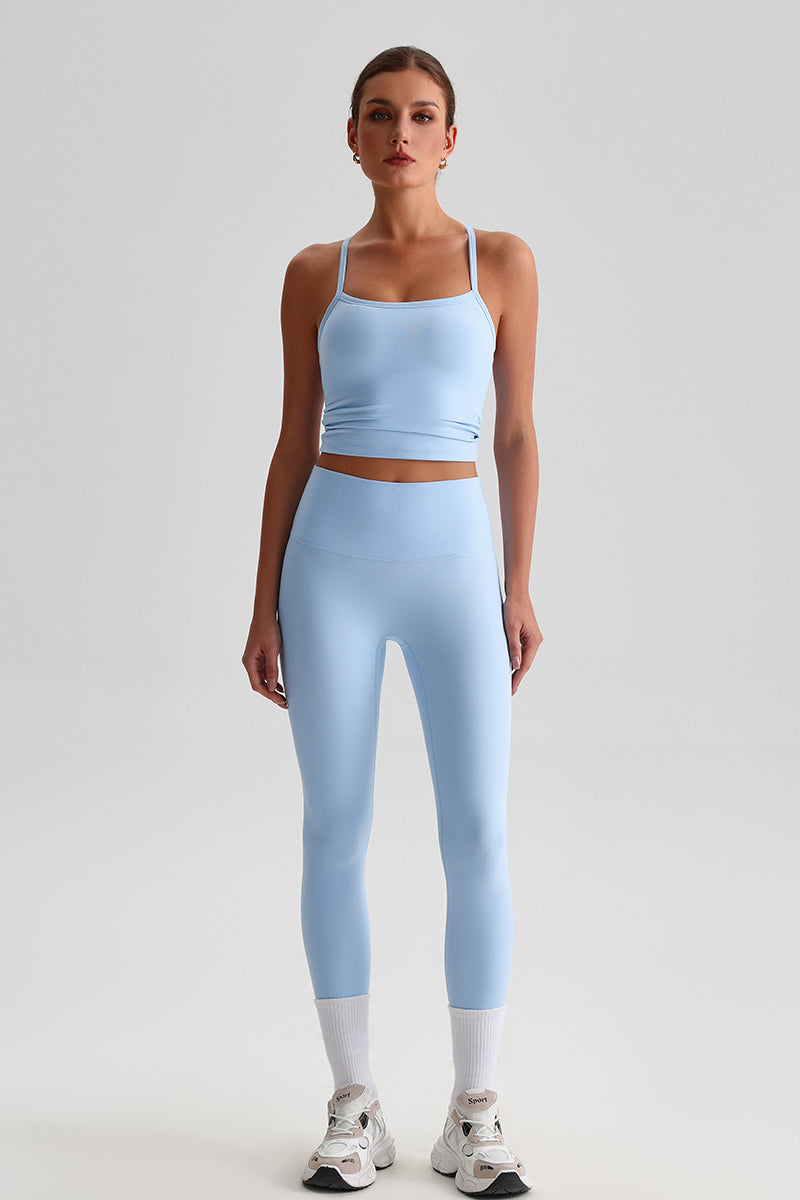 Women Cross-Back High Elasticity Premium Yoga Set: Camisole Sports Bra + Seamless Leggings