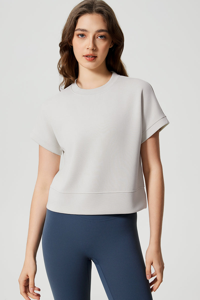 Women Round Neck Short Sleeve Drop Shoulder Sleeve Loose Running Sports Fitness Yoga T-Shirt