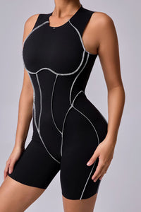 Women Patchwork Color Clash High Stretch Skinny Back Sports Fitness Yoga Bodysuit