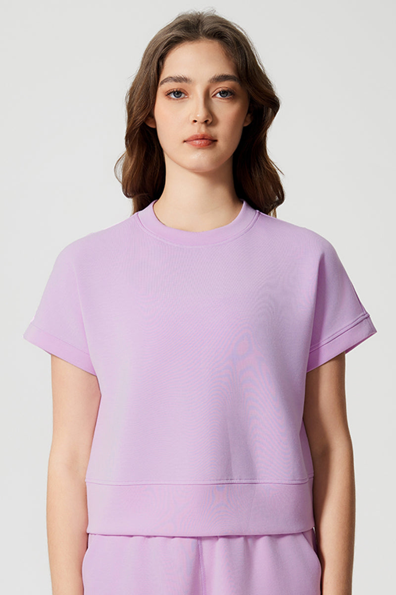 Women Round Neck Short Sleeve Drop Shoulder Sleeve Loose Running Sports Fitness Yoga T-Shirt