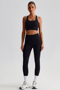 Women Naked Feel Cross Back Yoga Set: High Waisted Seamless Tummy Control Leggings + Crisscross Sports Bra