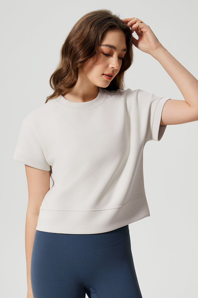 Women Round Neck Short Sleeve Drop Shoulder Sleeve Loose Running Sports Fitness Yoga T-Shirt