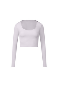 U-Neck Hooded Long-Sleeve Top with Naked Feel Fabric