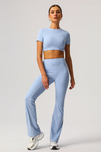 Cropped sports T-shirt + micro flared pants 2-piece set