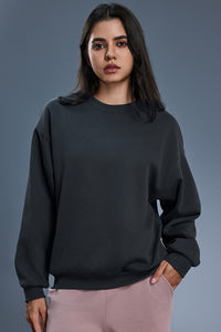 Women Loose Crewneck Fleece-Lined Casual Hoodie