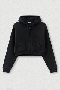 Loose cropped zip-up hooded jacket