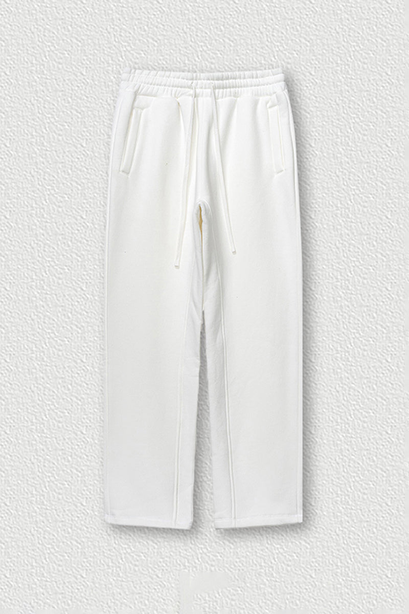 Solid Color Fleece-Lined Sweatpants - Winter Thermal Straight Leg Pants