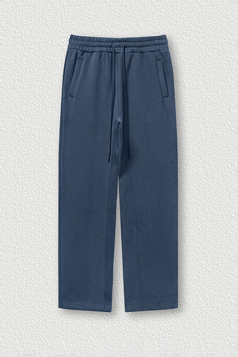 Solid Color Fleece-Lined Sweatpants - Winter Thermal Straight Leg Pants