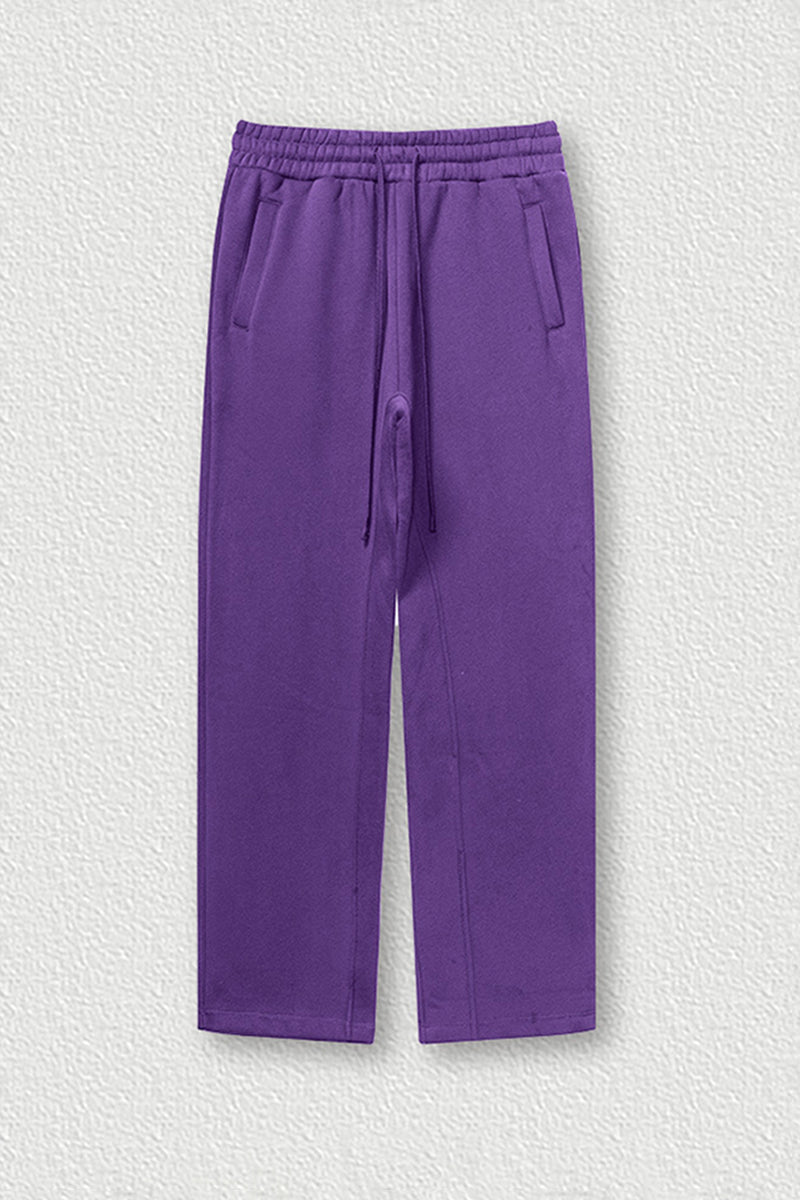 Solid Color Fleece-Lined Sweatpants - Winter Thermal Straight Leg Pants