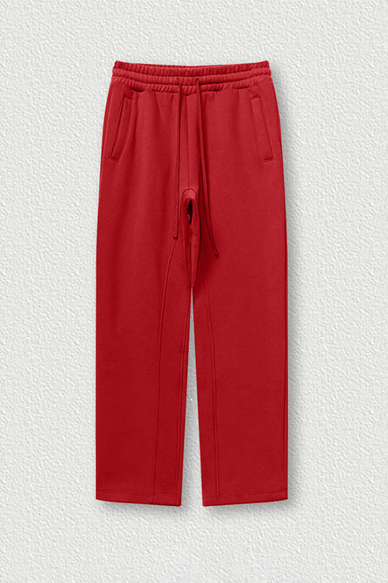 Solid Color Fleece-Lined Sweatpants - Winter Thermal Straight Leg Pants