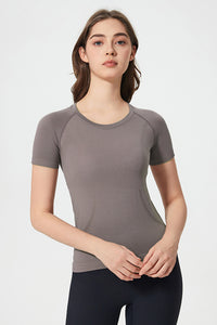 Women Seamless Round Neck Slim-Fit Quick-Dry Breathable Yoga Running T-Shirt
