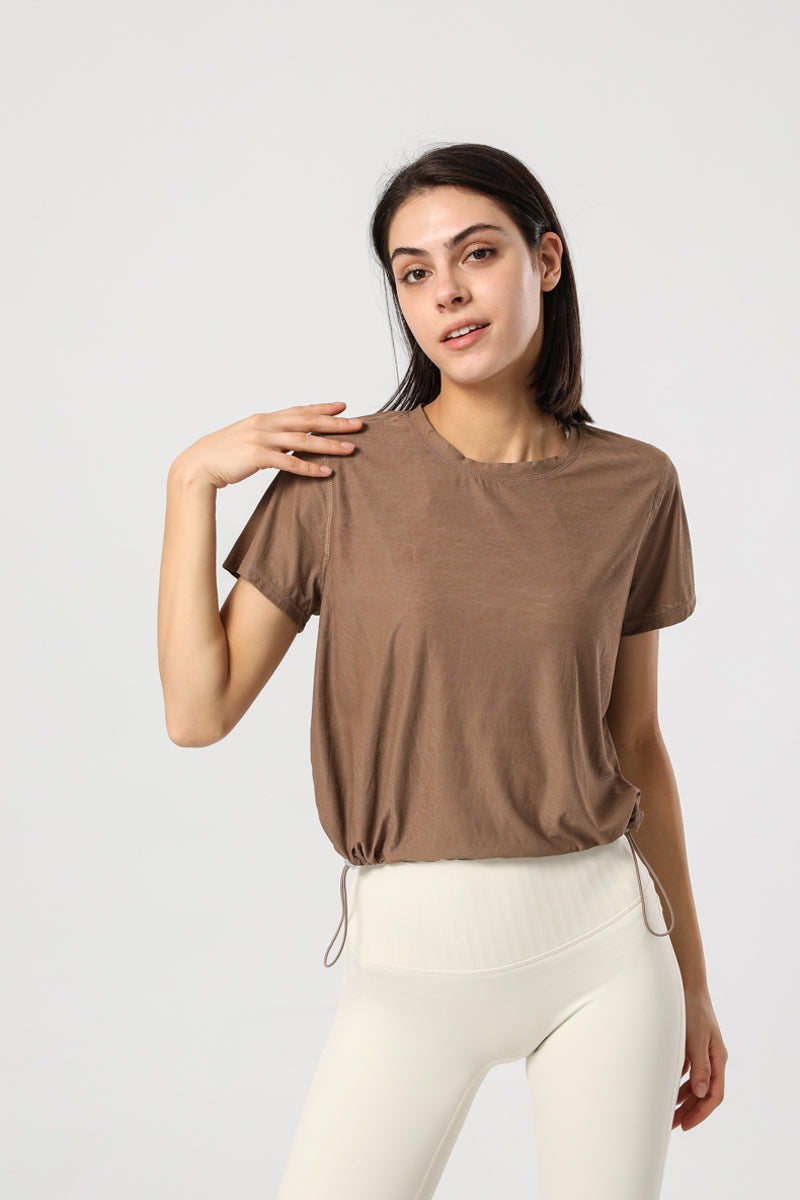 Round Neck Drawstring Adjustable Quick-Dry  T-Shirt