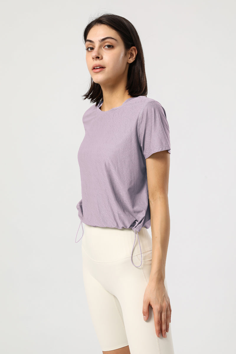 Round Neck Drawstring Adjustable Quick-Dry  T-Shirt