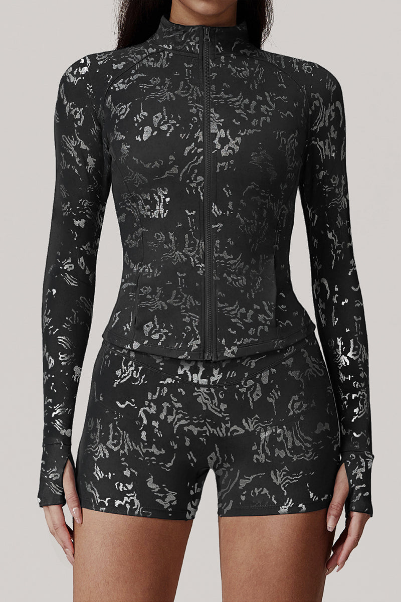 Women Gold Foil Fabric Sports Jackets