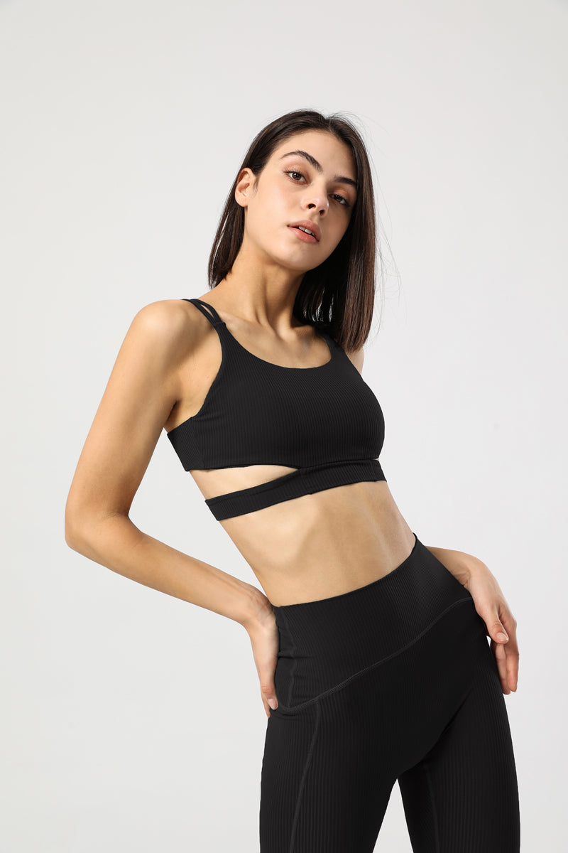 Ribbed Spaghetti Strap Running sports Bra