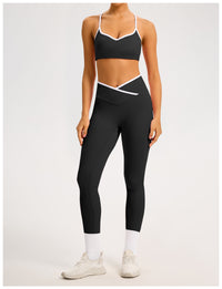 Women's Color-Block Crossover-Waist Sports Bra & Leggings Set