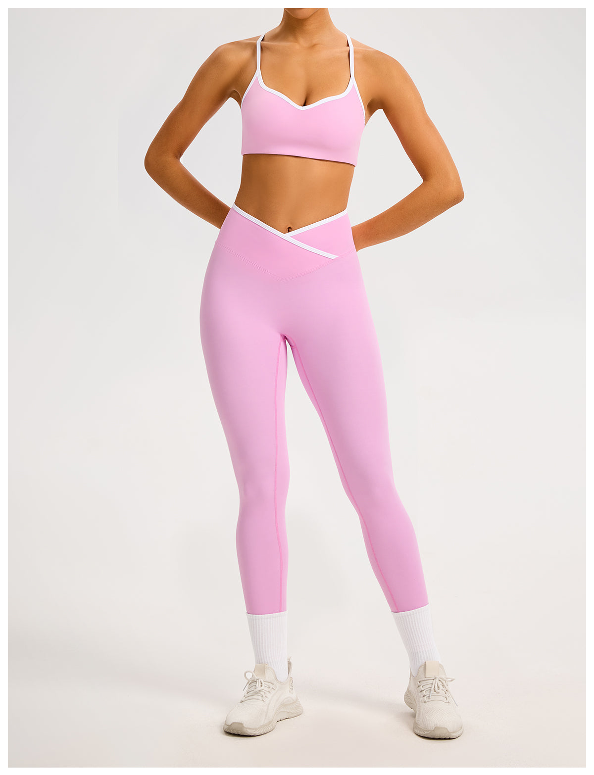 Women's Color-Block Crossover-Waist Sports Bra & Leggings Set