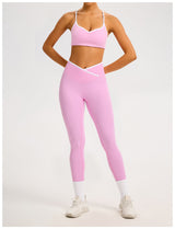 Women's Color-Block Crossover-Waist Sports Bra & Leggings Set