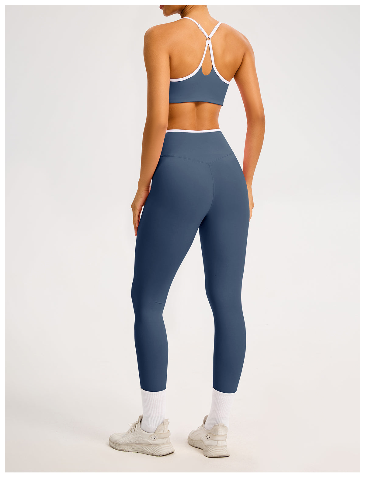 Women's Color-Block Crossover-Waist Sports Bra & Leggings Set