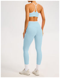 Women's Color-Block Crossover-Waist Sports Bra & Leggings Set