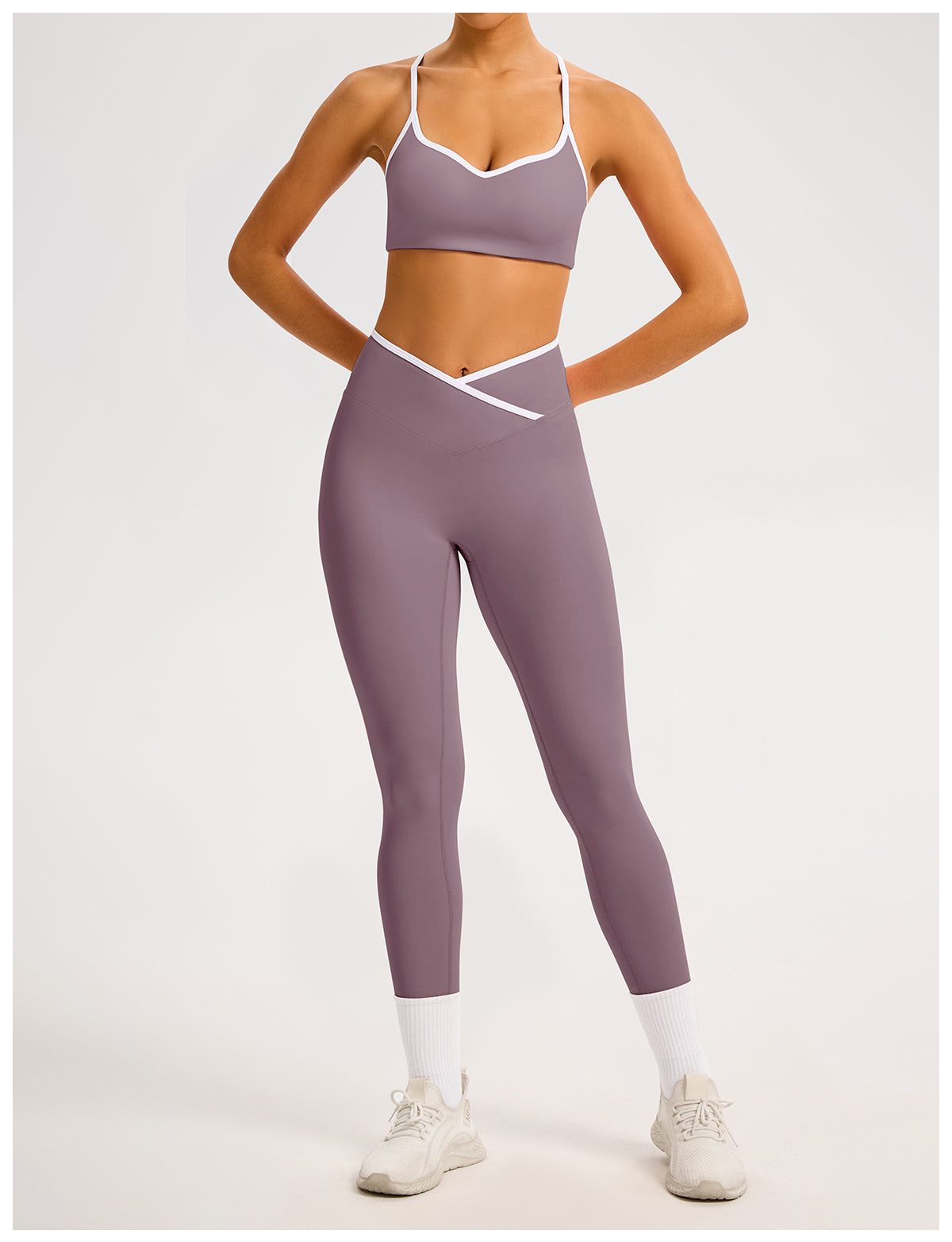Women's Color-Block Crossover-Waist Sports Bra & Leggings Set