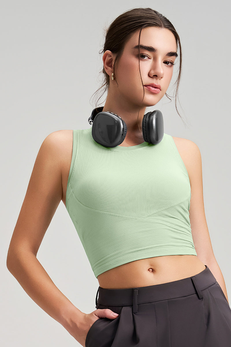 Women Fixed-Cup Quick-Dry Ribbed Workout Sports Bra