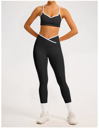 Women's Color-Block Crossover-Waist Sports Bra & Leggings Set