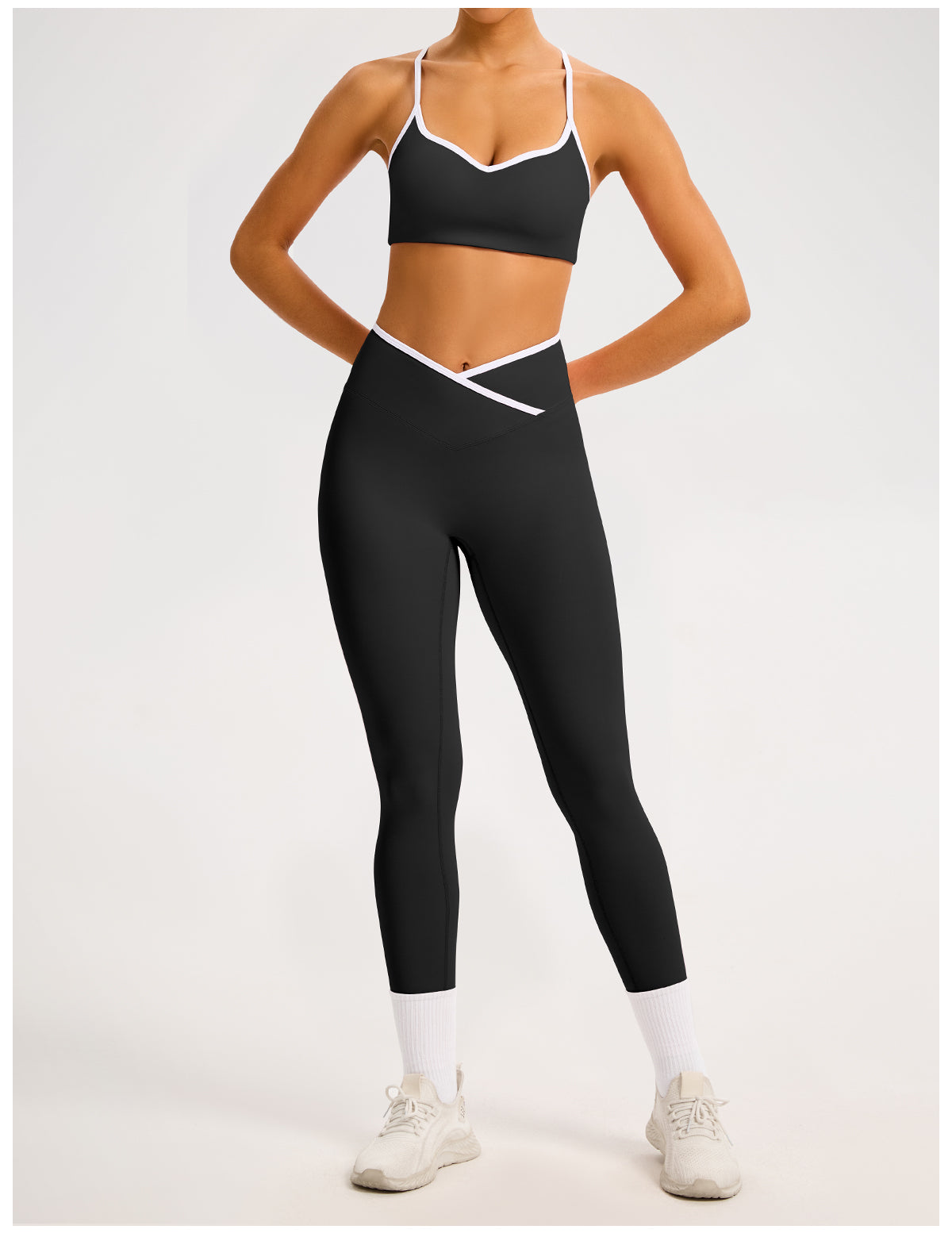 Women's Color-Block Crossover-Waist Sports Bra & Leggings Set