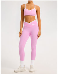 Women's Color-Block Crossover-Waist Sports Bra & Leggings Set