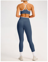 Women's Color-Block Crossover-Waist Sports Bra & Leggings Set