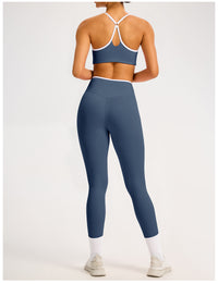 Women's Color-Block Crossover-Waist Sports Bra & Leggings Set