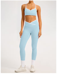 Women's Color-Block Crossover-Waist Sports Bra & Leggings Set