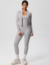 Women Activewear Set:Slim Fit Sports Bra+Zip Jacket+Leggings