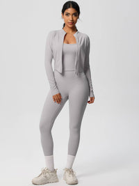Women Activewear Set:Slim Fit Sports Bra+Zip Jacket+Leggings