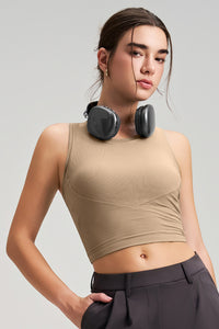 Women Fixed-Cup Quick-Dry Ribbed Workout Sports Bra
