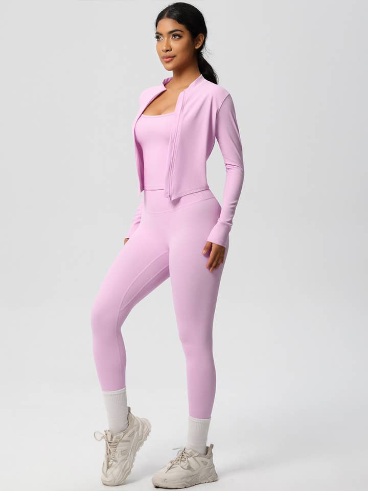 Women Activewear Set:Slim Fit Sports Bra+Zip Jacket+Leggings