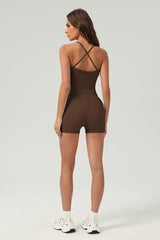 Women Slim-Fit Cross-Back Adjustable Yoga Set: Naked-Feel Vest & Elastic Shorts