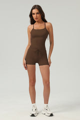 Women Slim-Fit Cross-Back Adjustable Yoga Set: Naked-Feel Vest & Elastic Shorts
