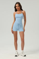 Women Slim-Fit Cross-Back Adjustable Yoga Set: Naked-Feel Vest & Elastic Shorts