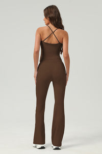 Women Slim-Fit Naked-Feel Cross-Back Yoga Set With Flared Pants & Built-In Bra