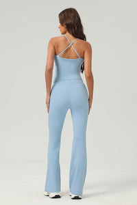 Women Slim-Fit Naked-Feel Cross-Back Yoga Set With Flared Pants & Built-In Bra