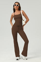 Women Slim-Fit Naked-Feel Cross-Back Yoga Set With Flared Pants & Built-In Bra