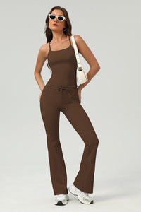 Women Slim-Fit Naked-Feel Cross-Back Yoga Set With Flared Pants & Built-In Bra