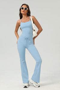 Women Slim-Fit Naked-Feel Cross-Back Yoga Set With Flared Pants & Built-In Bra