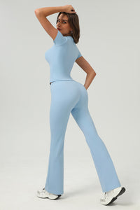 Women Retro Slim-Fit Naked-Feel T-Shirt & Butt-Lifting Flared Yoga Set