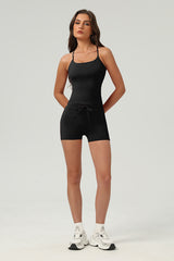 Women Slim-Fit Cross-Back Adjustable Yoga Set: Naked-Feel Vest & Elastic Shorts