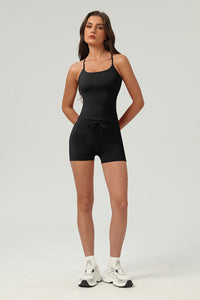 Women Slim-Fit Cross-Back Adjustable Yoga Set: Naked-Feel Vest & Elastic Shorts