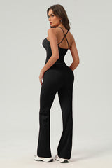 Women Slim-Fit Naked-Feel Cross-Back Yoga Set With Flared Pants & Built-In Bra