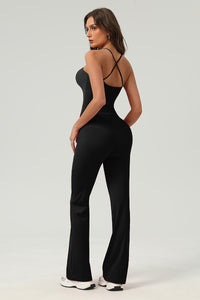 Women Slim-Fit Naked-Feel Cross-Back Yoga Set With Flared Pants & Built-In Bra
