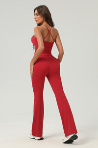 Women Slim-Fit Naked-Feel Cross-Back Yoga Set With Flared Pants & Built-In Bra